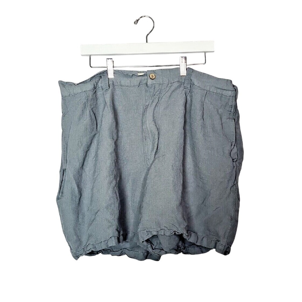 Cubavera Mens 40 Linen Blend Pleated Shorts Blue‎ Gray Casual Summer Vacation